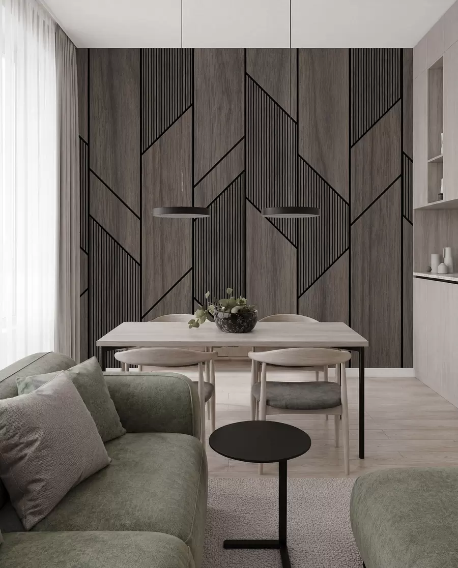 zidne murale Geometrijske ploče s teksturom drveta u97427