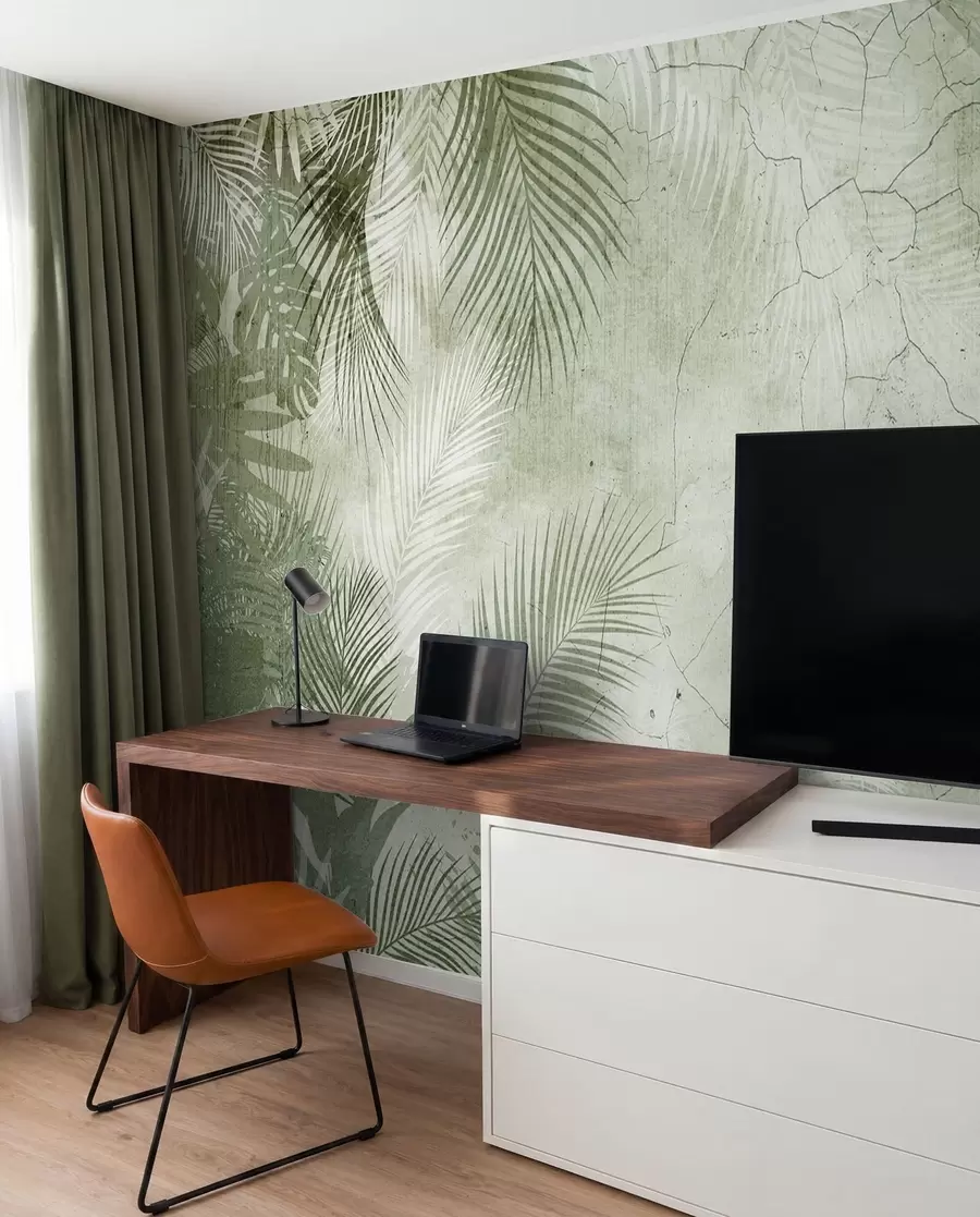 zidne murale Zeleno 3D lišće u grunge stilu u73583v3