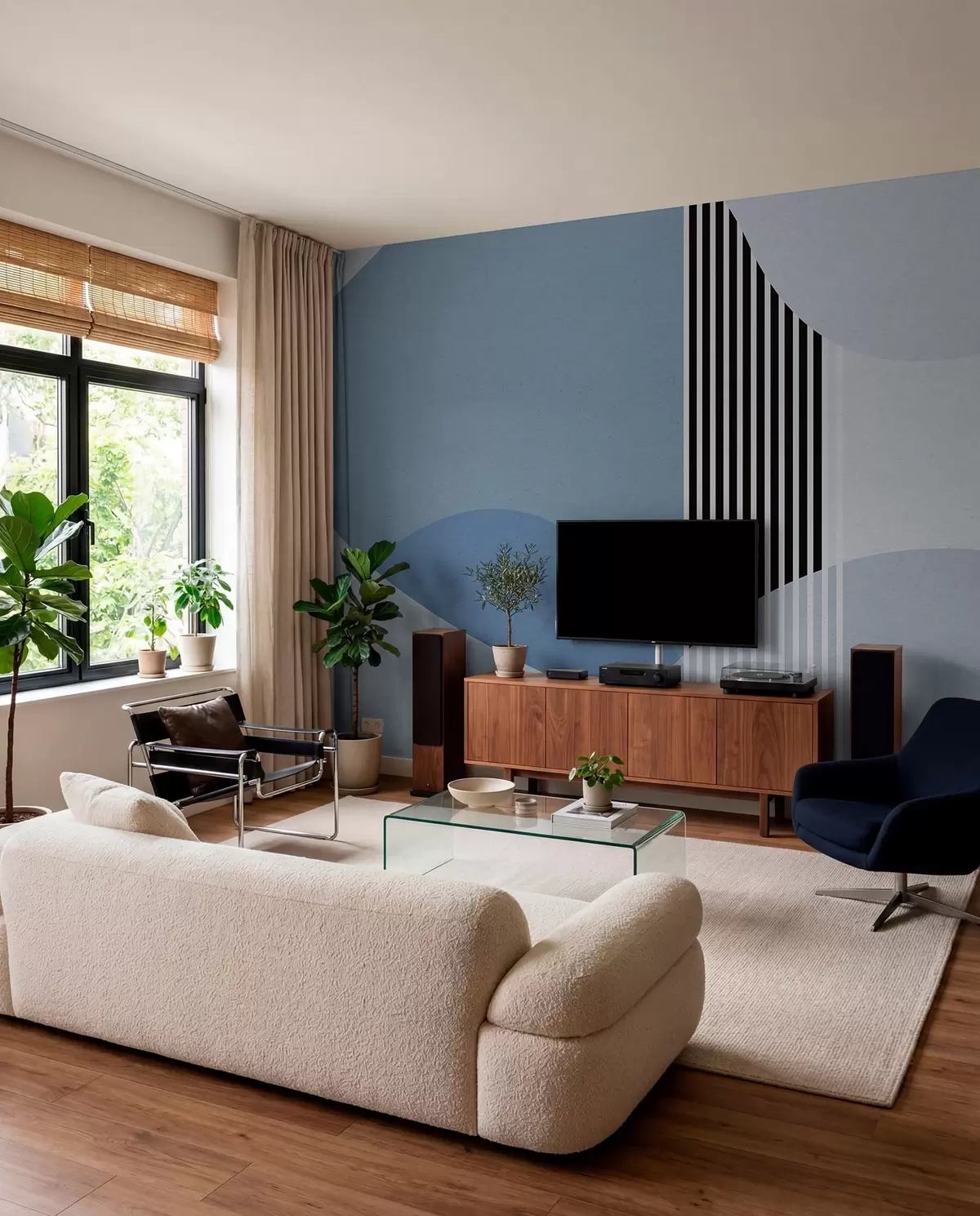zidne murale Apstraktni retro stil u plavoj boji u74075v1