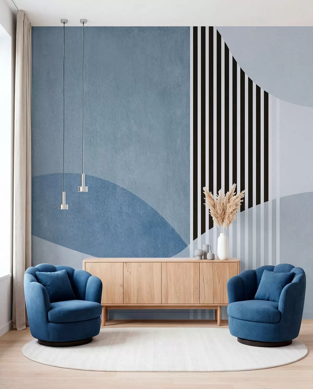 zidne murale Apstraktni retro stil u plavoj boji u74075v1