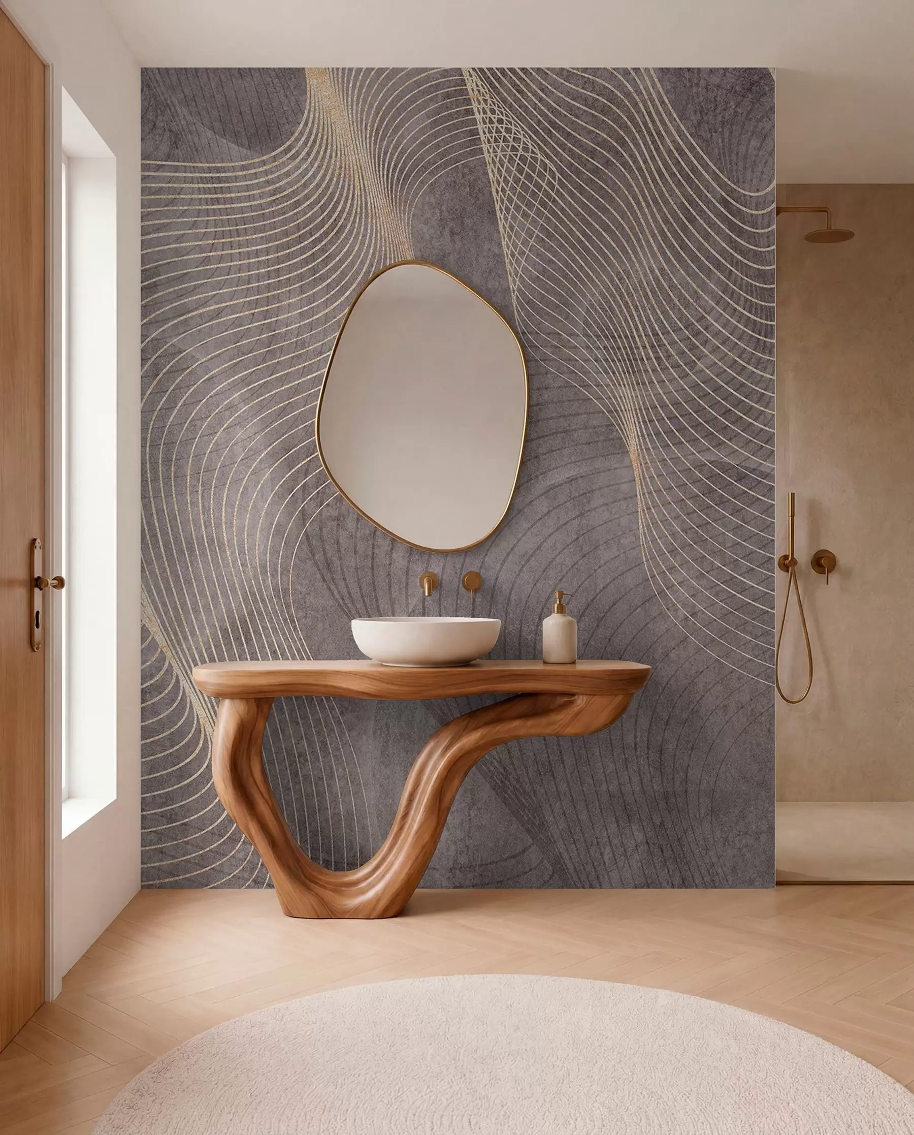 zidne murale Valovite linije u boji pijeska i bež u97469