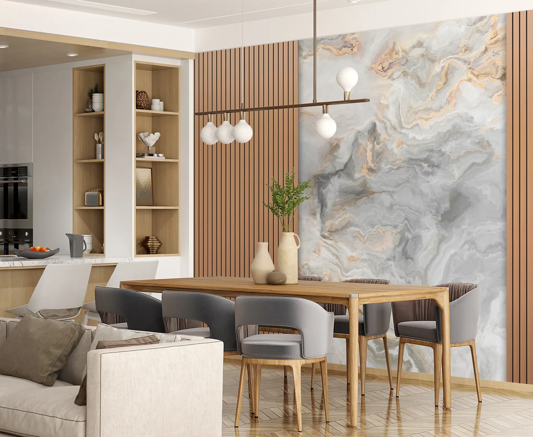 zidne murale Drvene letvice s mramorom u97426