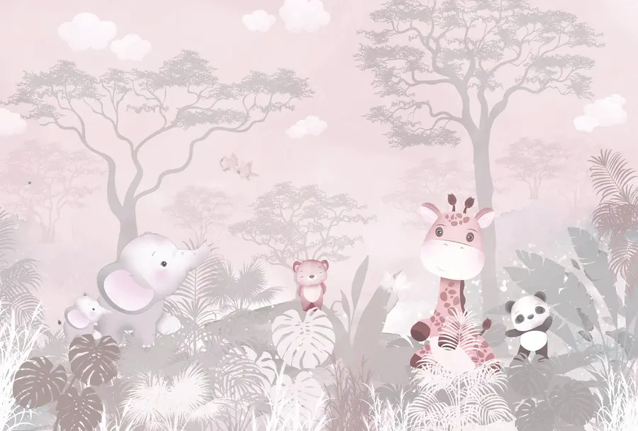 zidne murale Slatke male životinje u savani u ružičastim bojama u73878v3