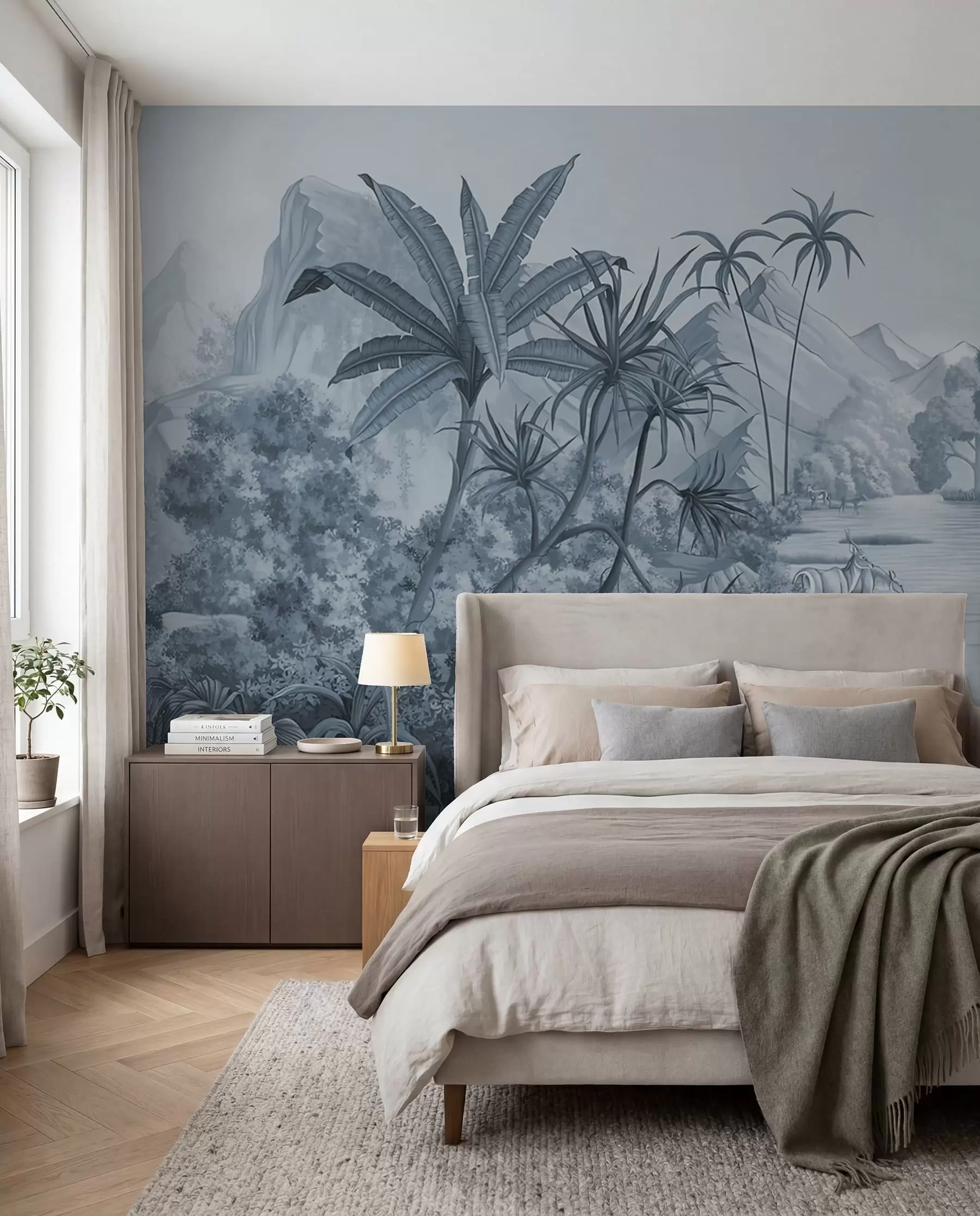 zidne murale Crno-bijeli tropi u plavim bojama u59040v2
