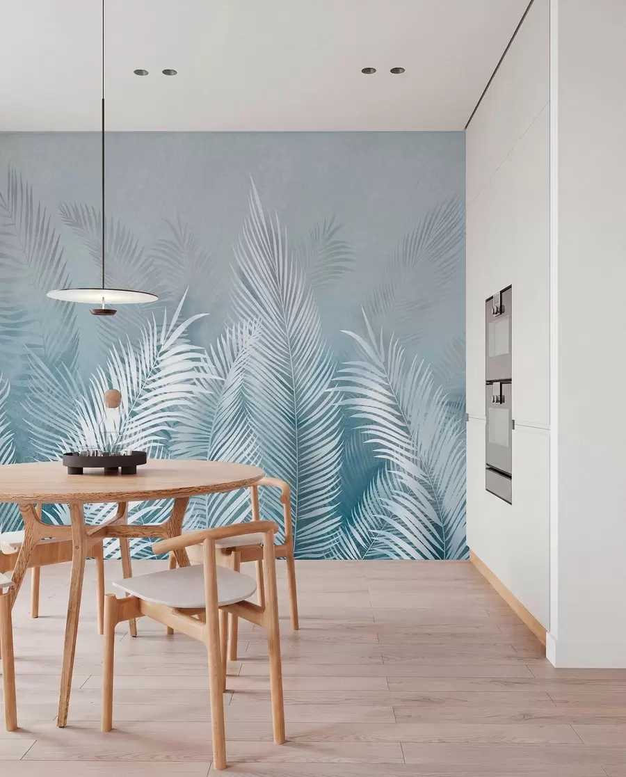 zidne murale Bijele palme na ružičastoj pozadini. u plavim bojama u74601v1