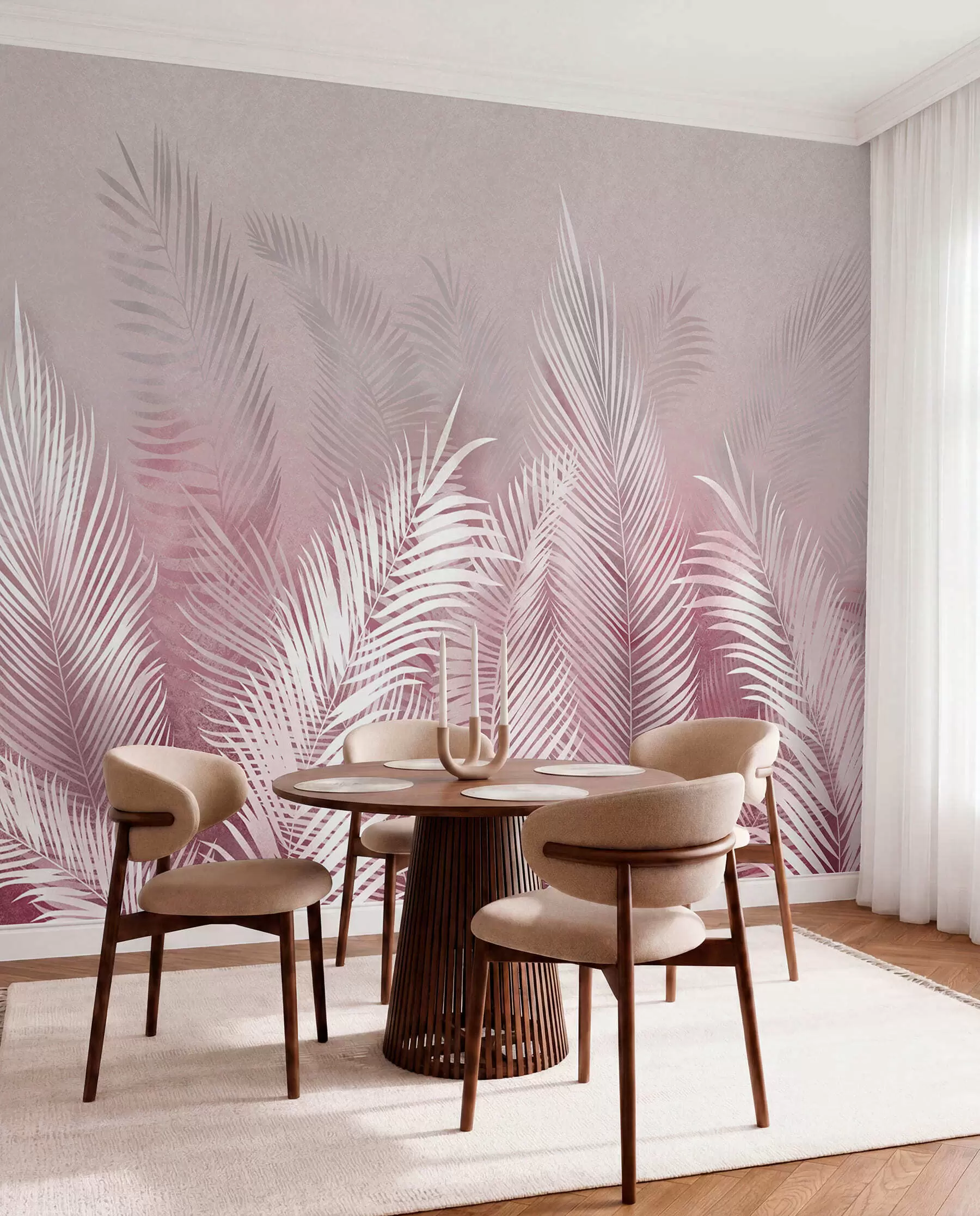 zidne murale Bijele palme na ružičastoj pozadini. u ružičastim bojama u74601v2