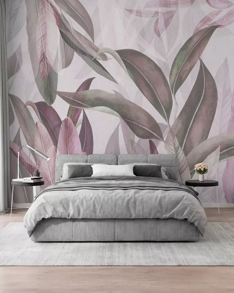 zidne murale Zeleno i ružičasto lišće palme u ljubičastim bojama u94302v3