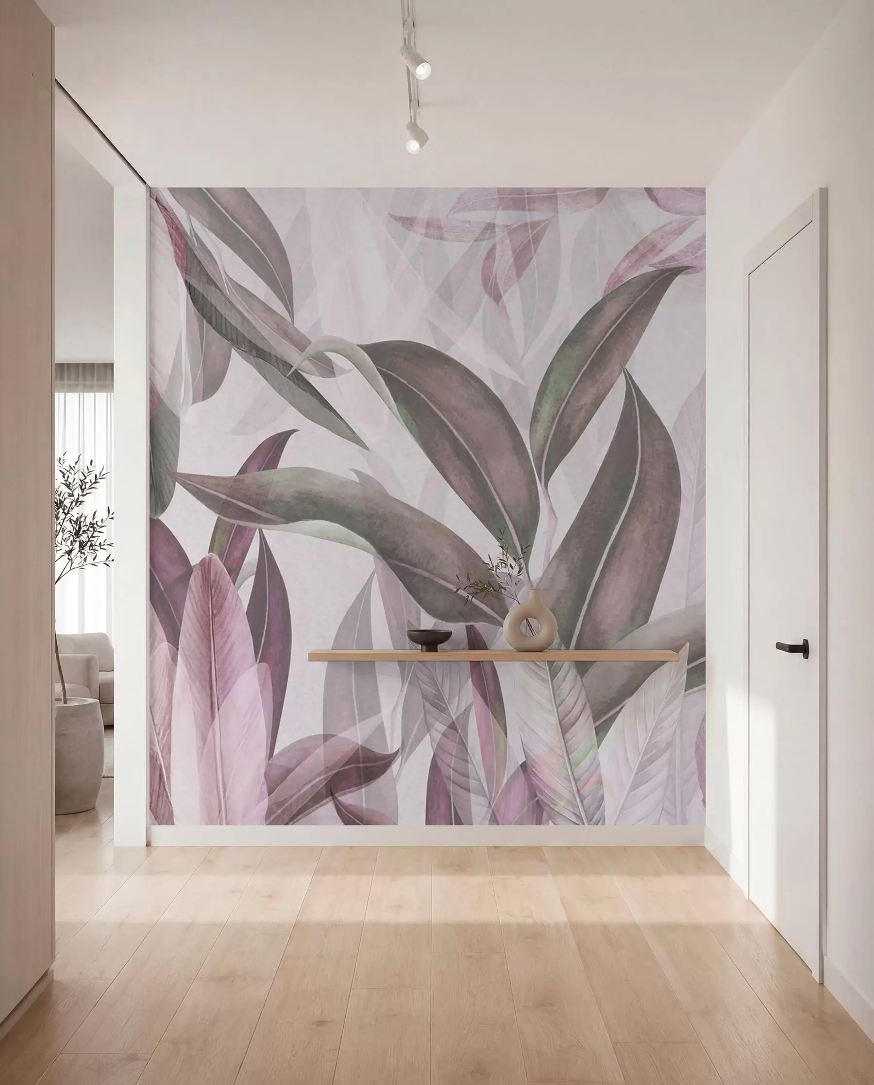 zidne murale Zeleno i ružičasto lišće palme u ljubičastim bojama u94302v3