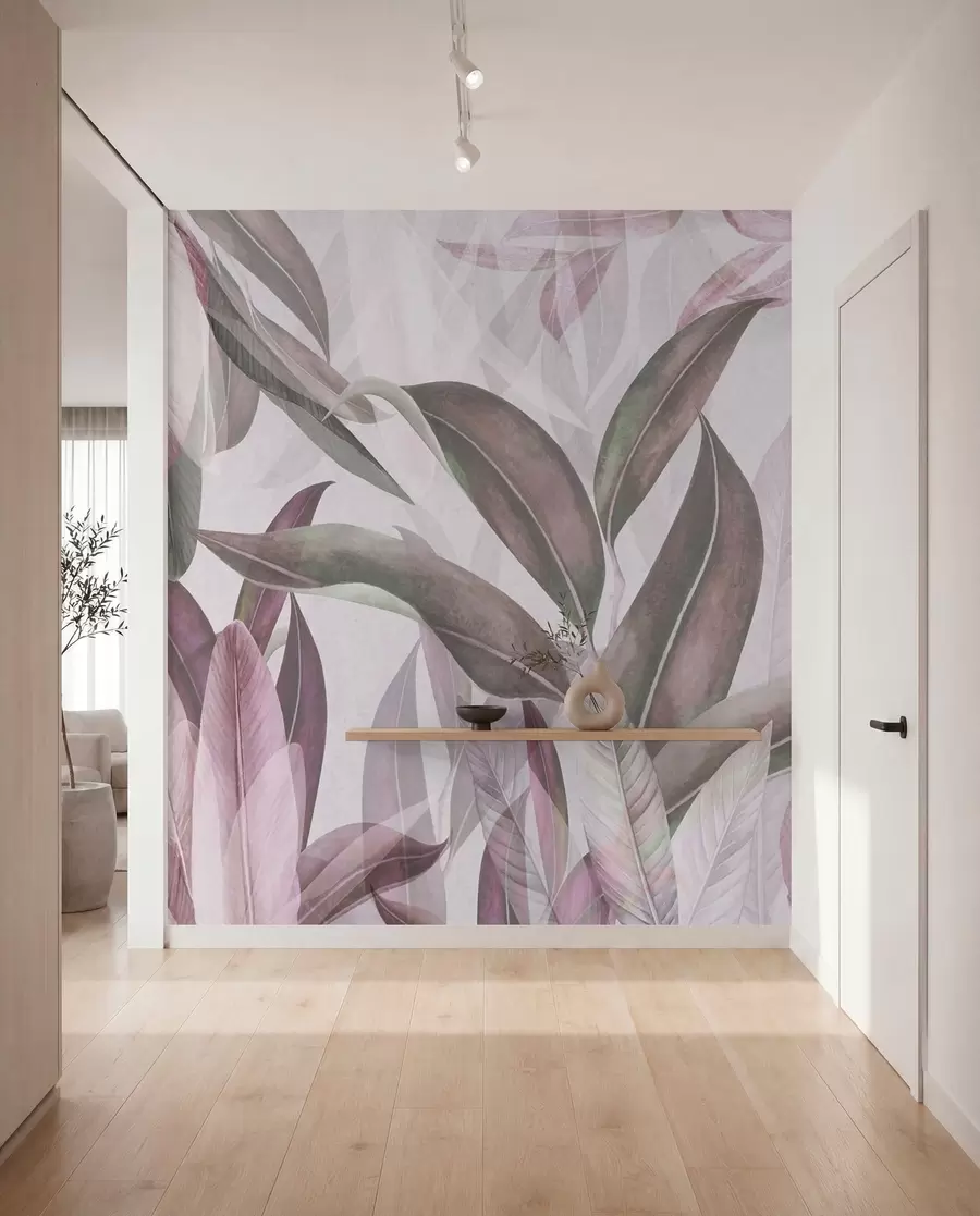 zidne murale Zeleno i ružičasto lišće palme u ljubičastim bojama u94302v3