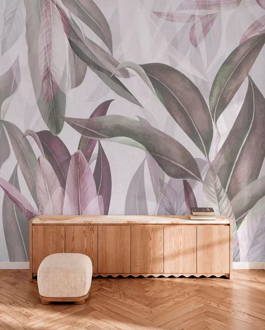 zidne murale Zeleno i ružičasto lišće palme u ljubičastim bojama u94302v3