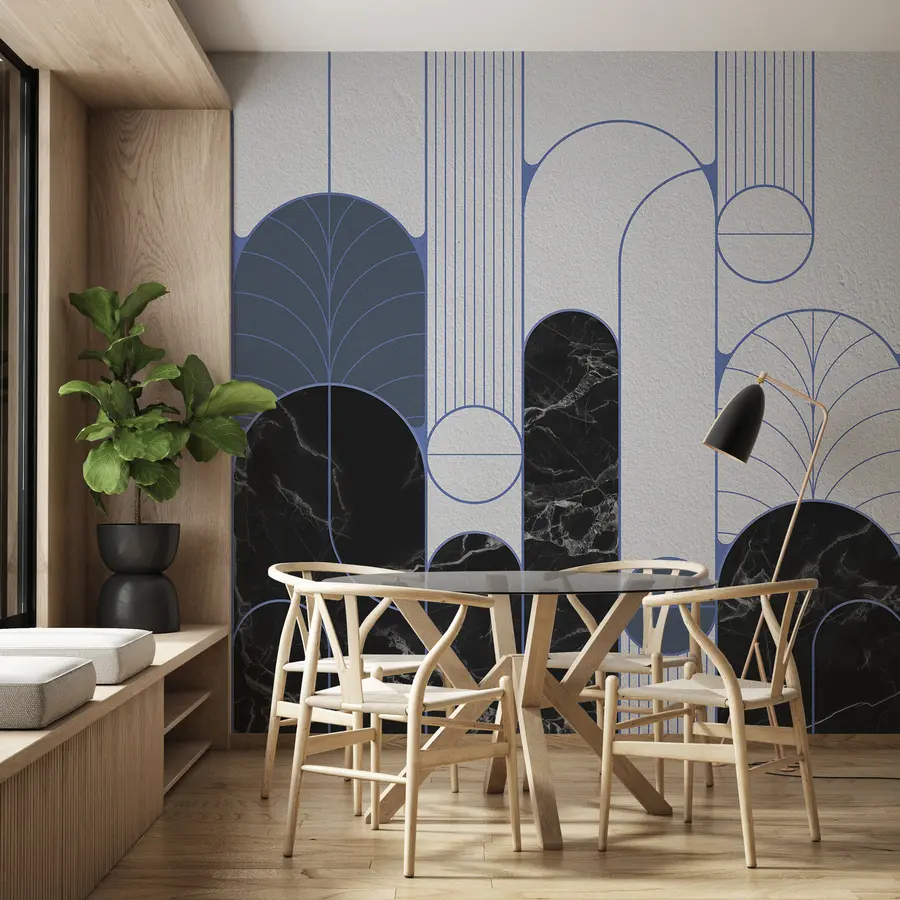 zidne murale Lukovi u stilu Art Deco u plavim bojama u73101v1