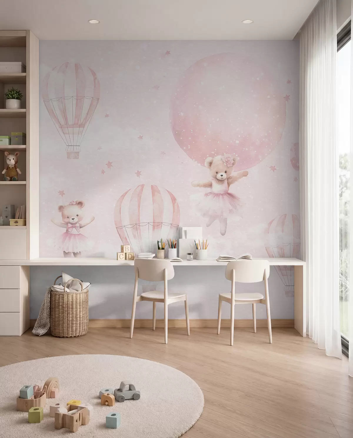 zidne murale Medvjedići i ružičasti baloni u97954