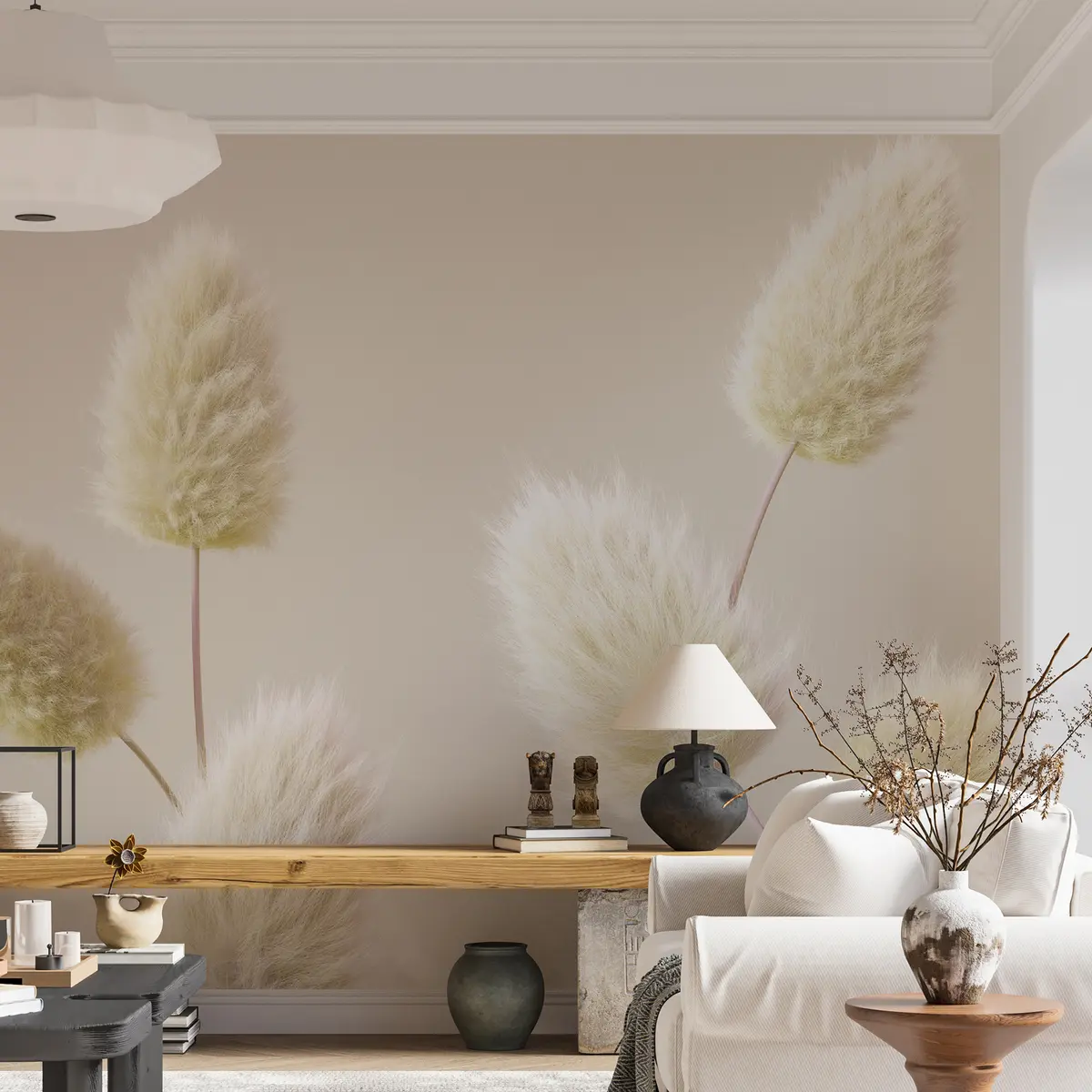 zidne murale Moderno bež suho cvijeće u boho stilu u98432v1