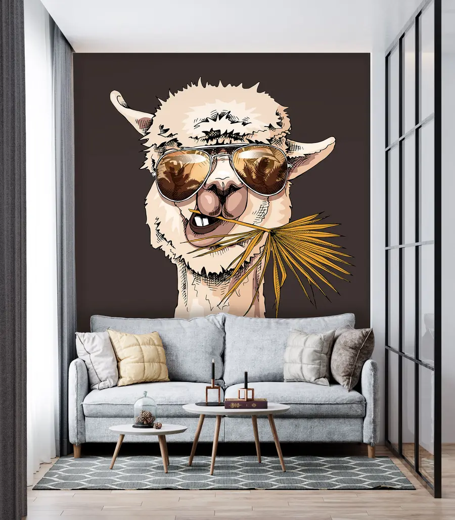 zidne murale Portret lame u sunčanim naočalama s lepezom palminog lista u98177v2