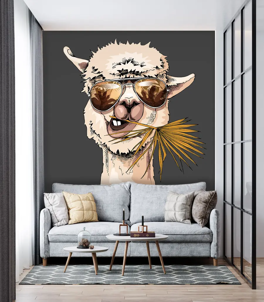 zidne murale Portret lame u sunčanim naočalama s lepezom palminog lista u98177v1