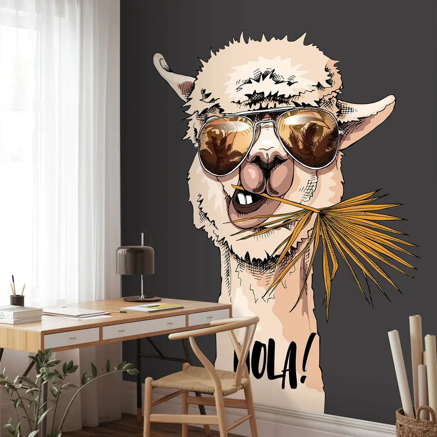 zidne murale Portret lame u sunčanim naočalama s lepezom palminog lista u98177v1