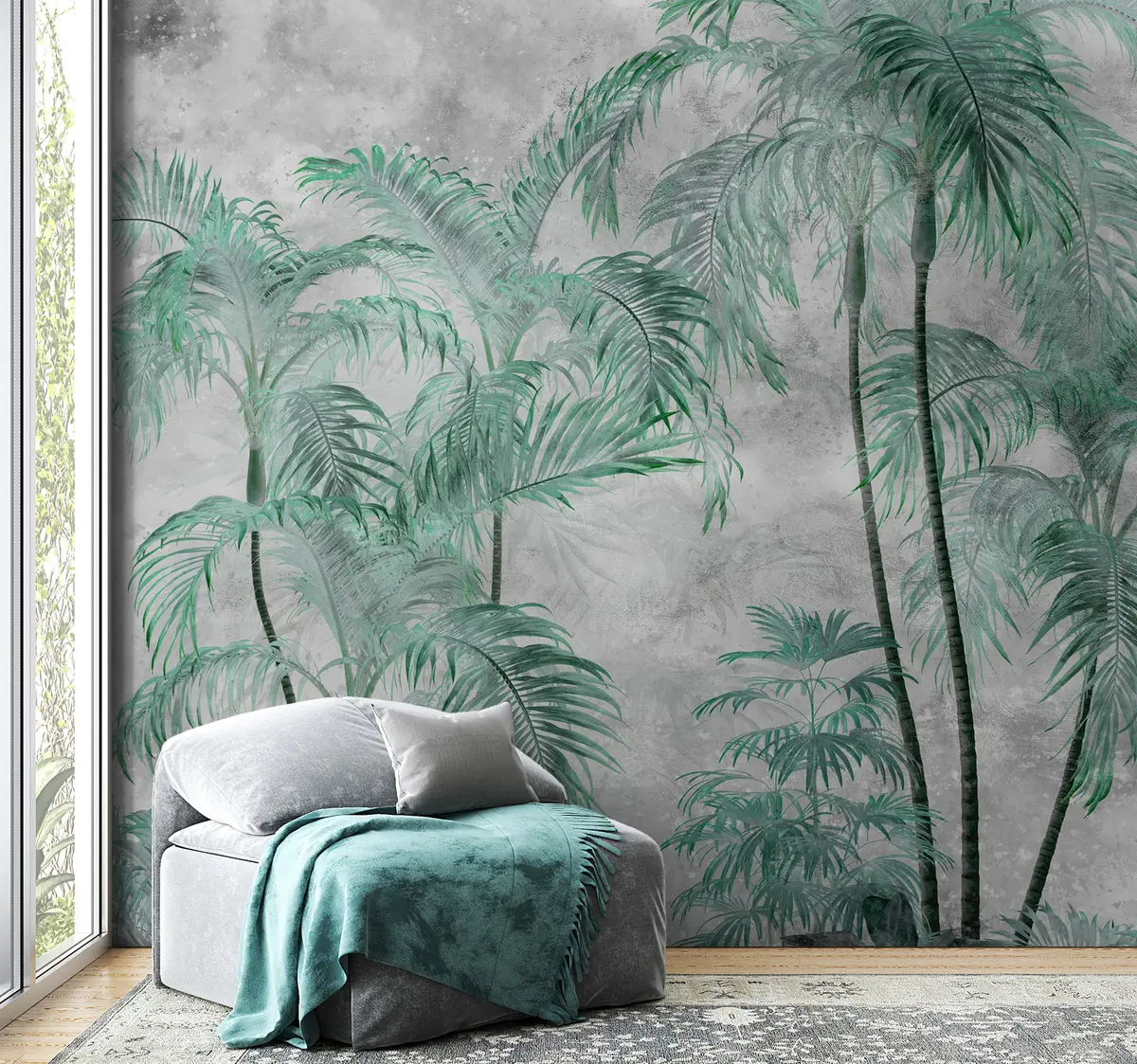 zidne murale Tropske palme na betonskom zidu u98586v1