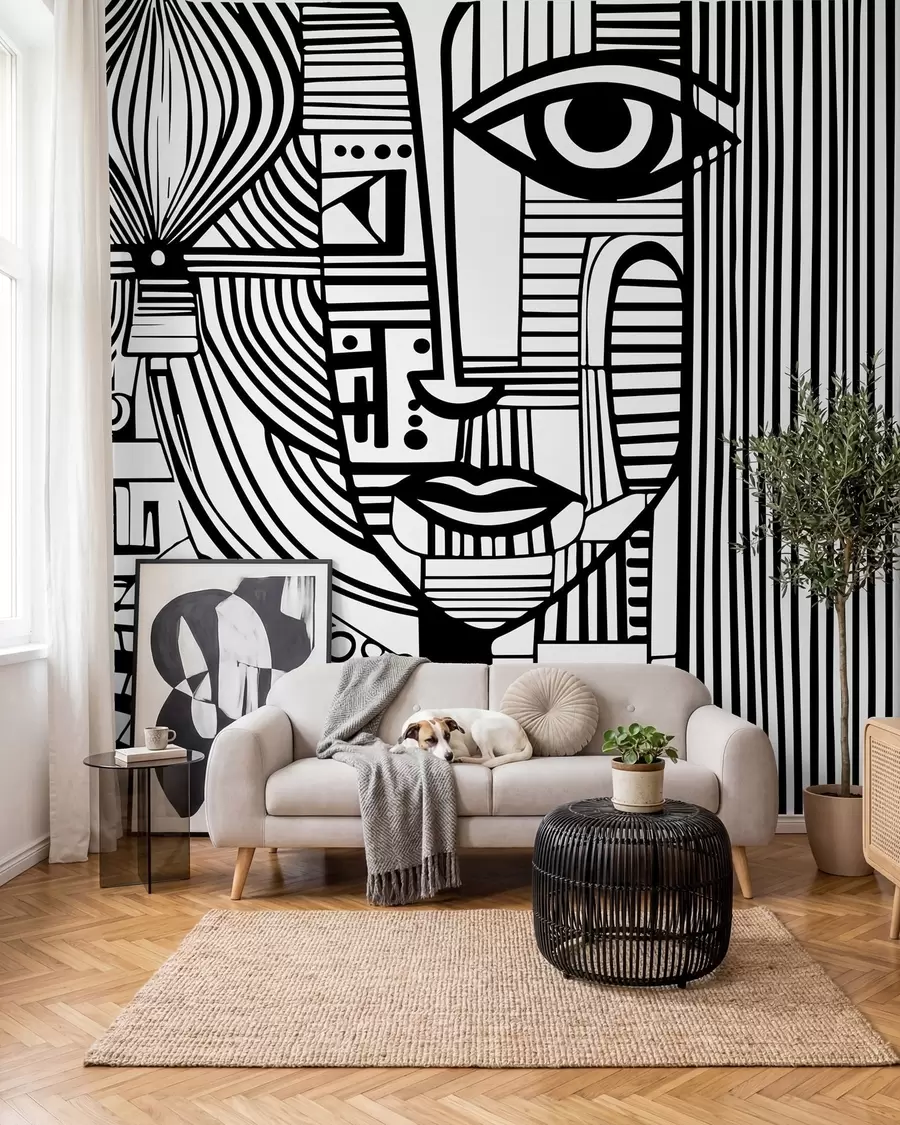 zidne murale Crno-bijelo apstraktno lice u98714