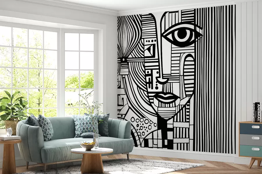 zidne murale Crno-bijelo apstraktno lice u98714