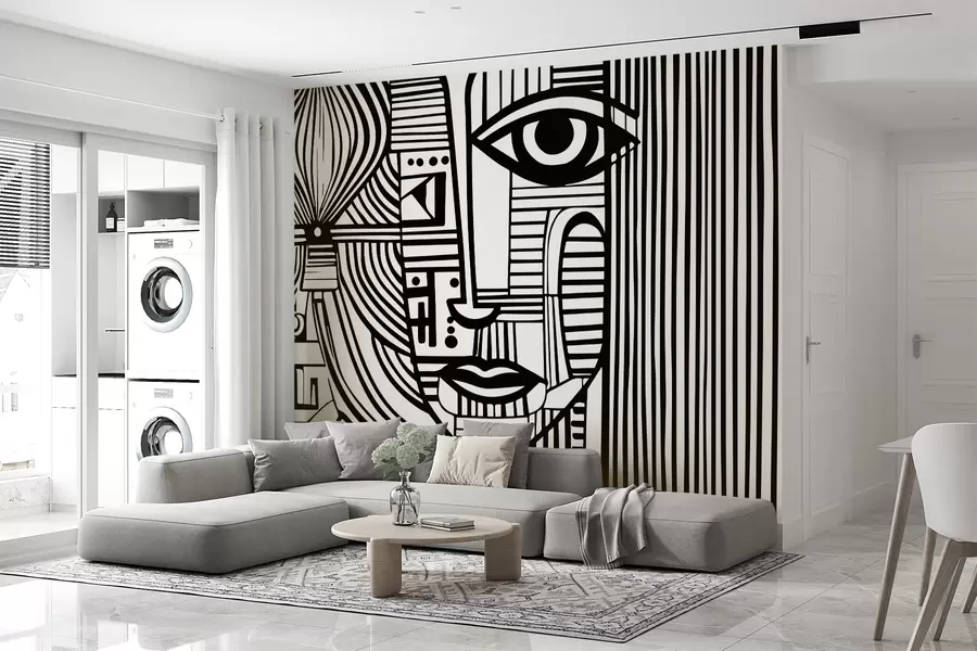 zidne murale Crno-bijelo apstraktno lice u98714