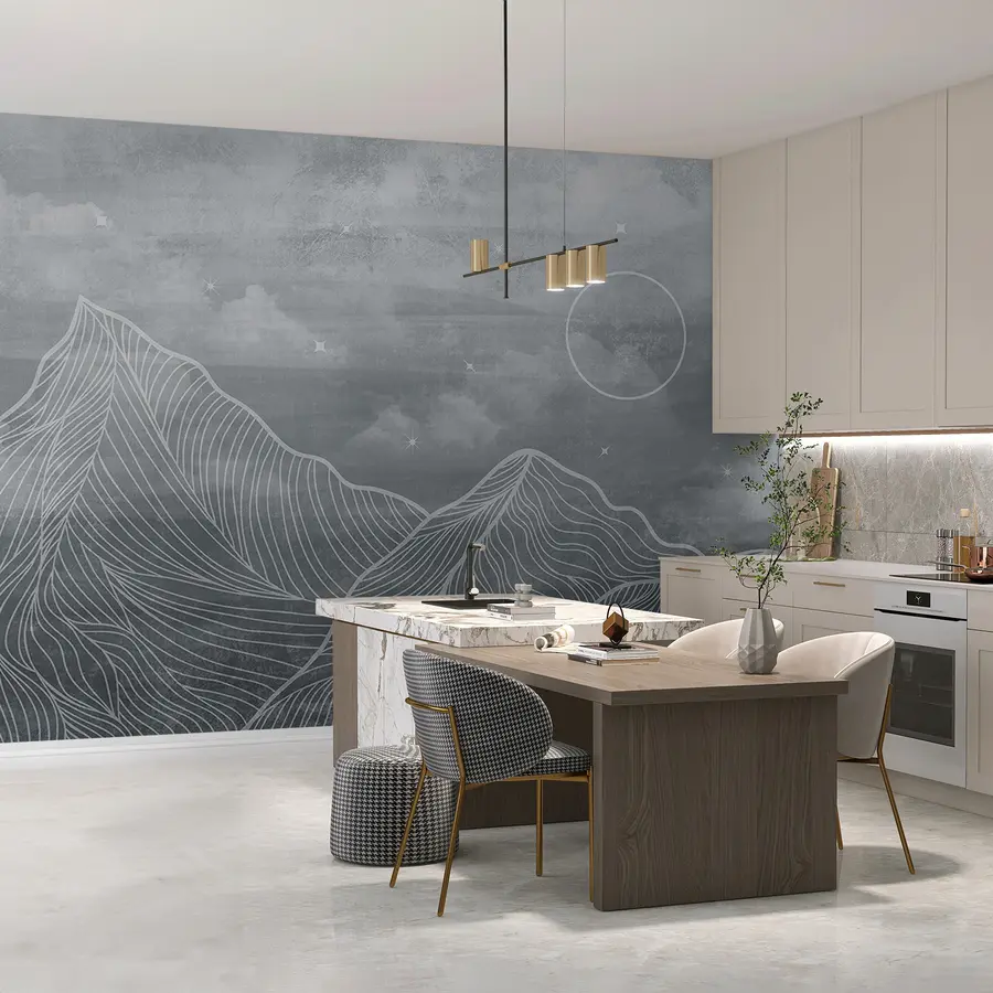 zidne murale Grunge tekstura s oblacima i planinama, siva boja, umjetnost na temu prirode u98838v1