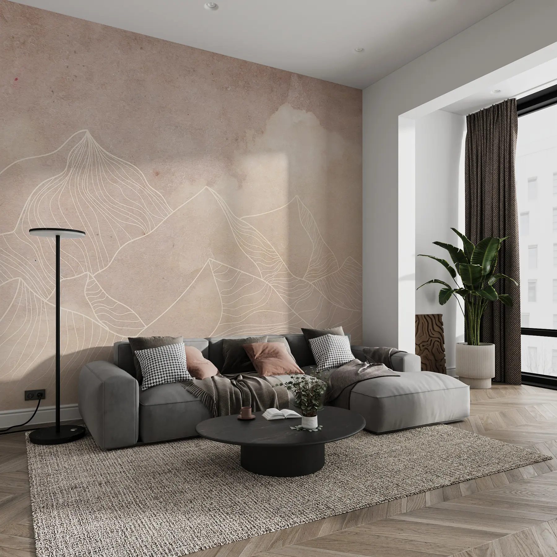 zidne murale Grunge tekstura s apstraktnim planinama, bež boja, umjetnost na temu prirode u98839