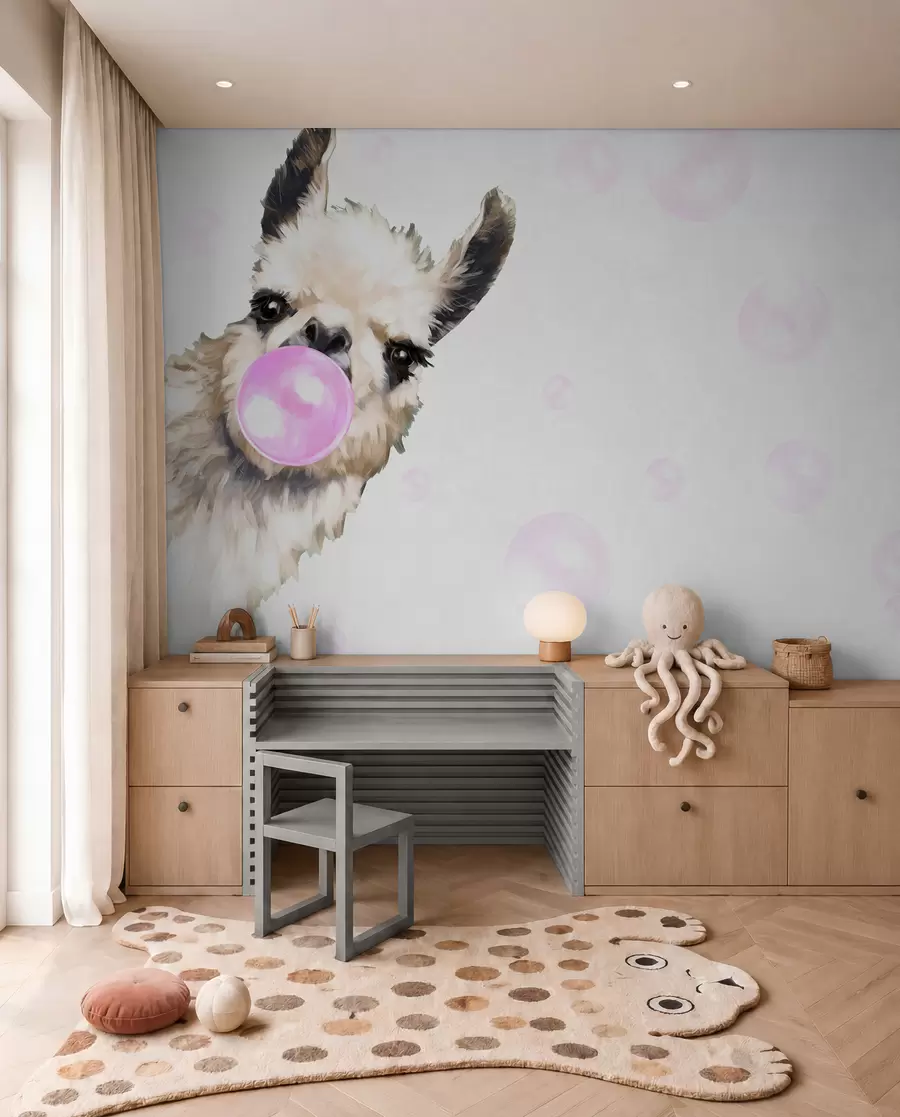 zidne murale Ljama s ružičastim balonom u98952