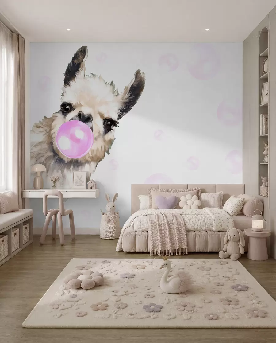 zidne murale Ljama s ružičastim balonom u98952