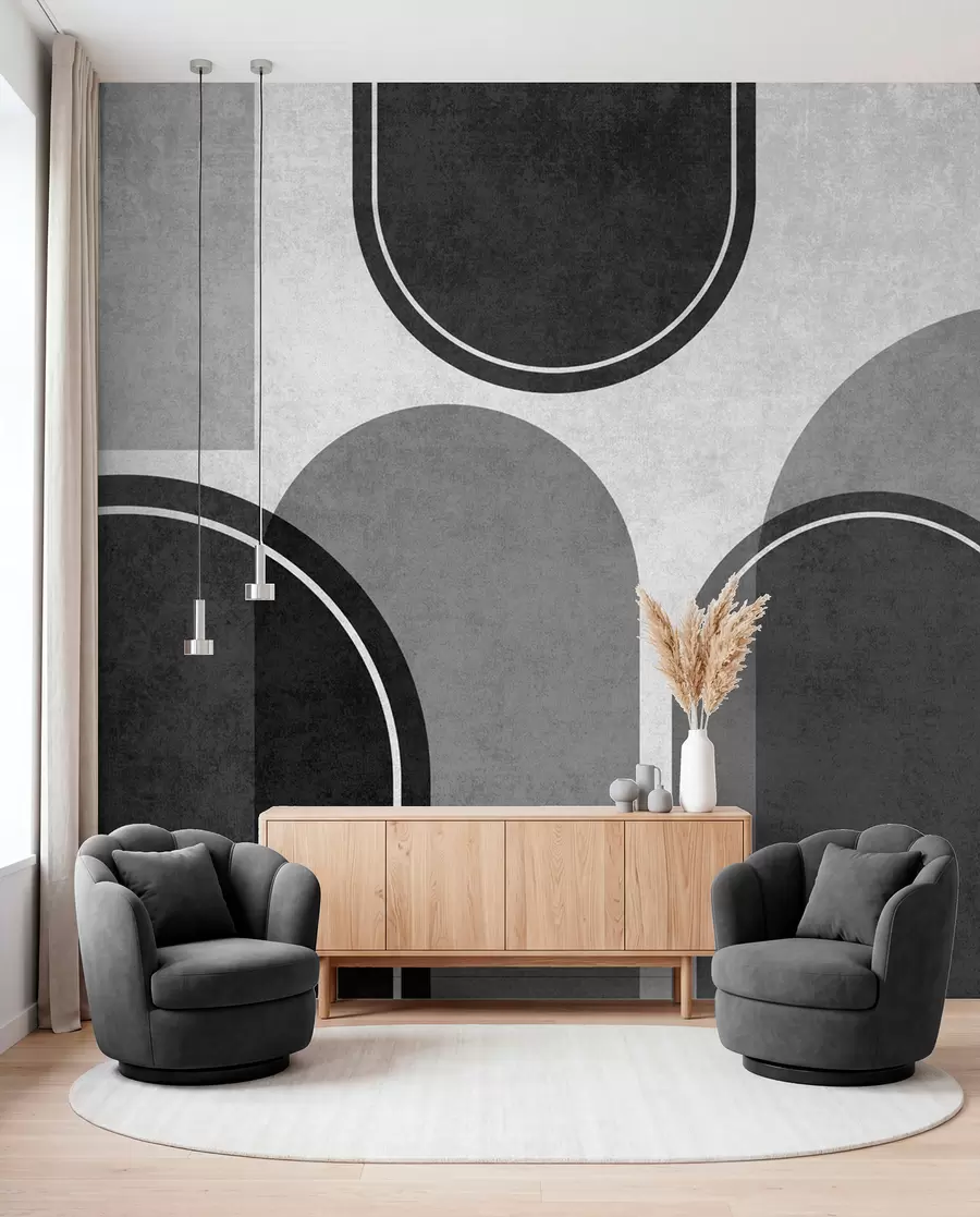 zidne murale Sivi geometrijski lukovi  u99095v2
