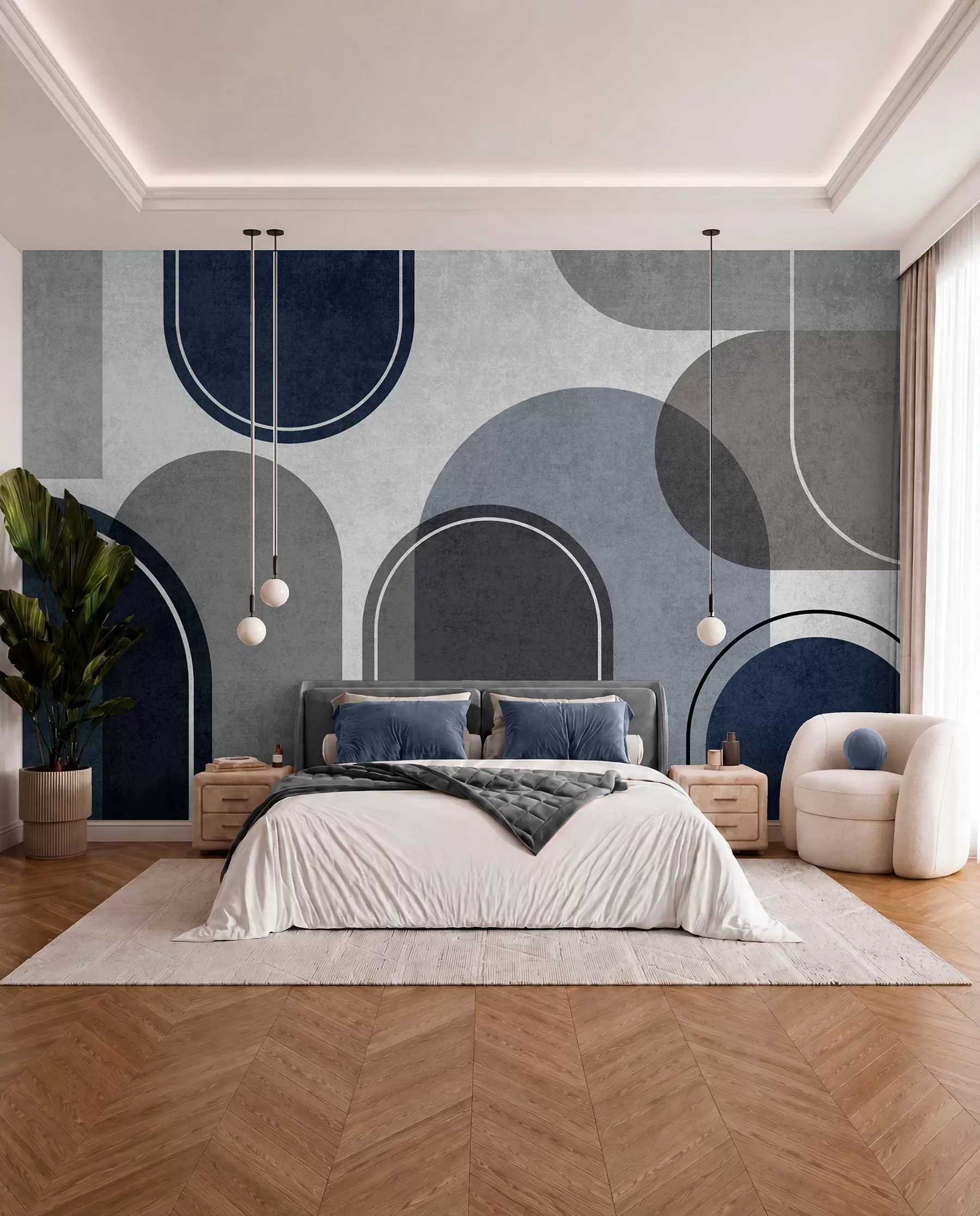 zidne murale Plavi geometrijski lukovi u99095v3