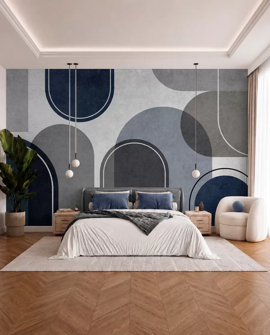 zidne murale Plavi geometrijski lukovi u99095v3