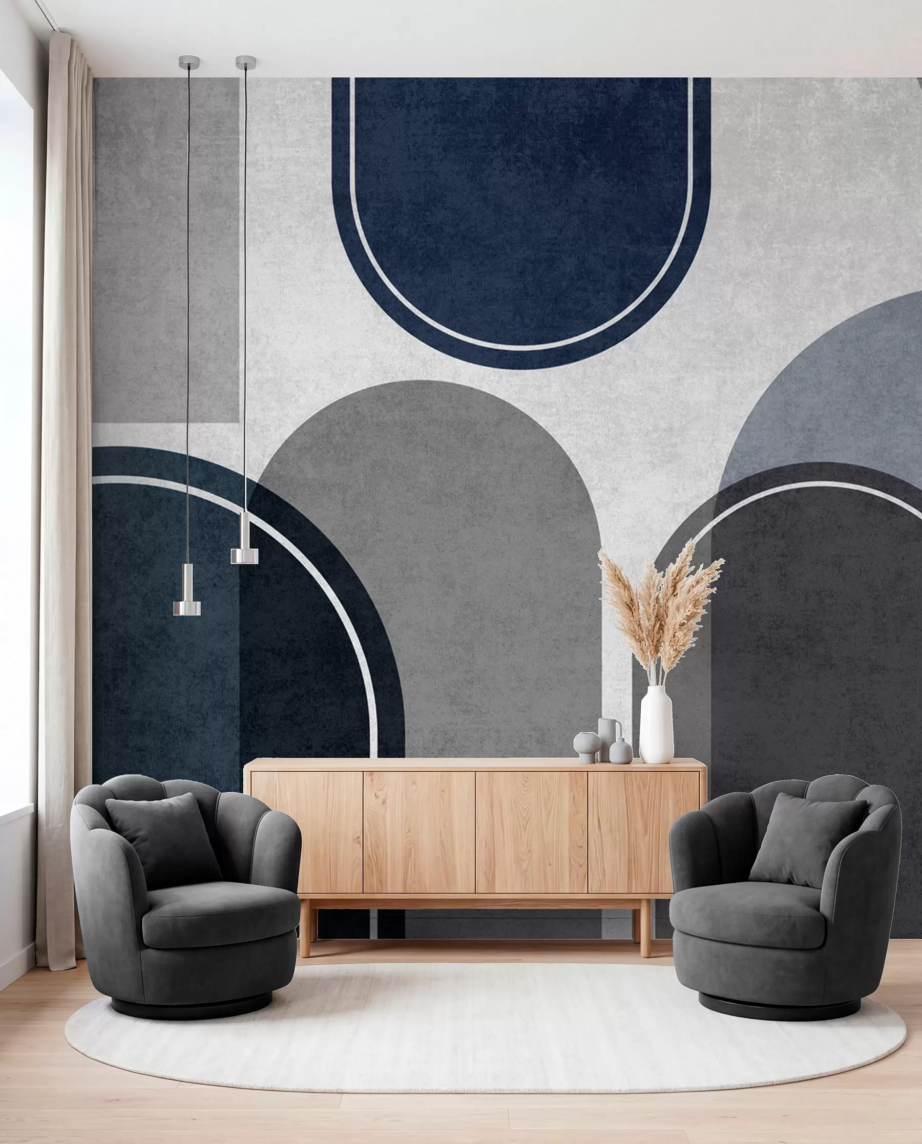 zidne murale Plavi geometrijski lukovi u99095v3