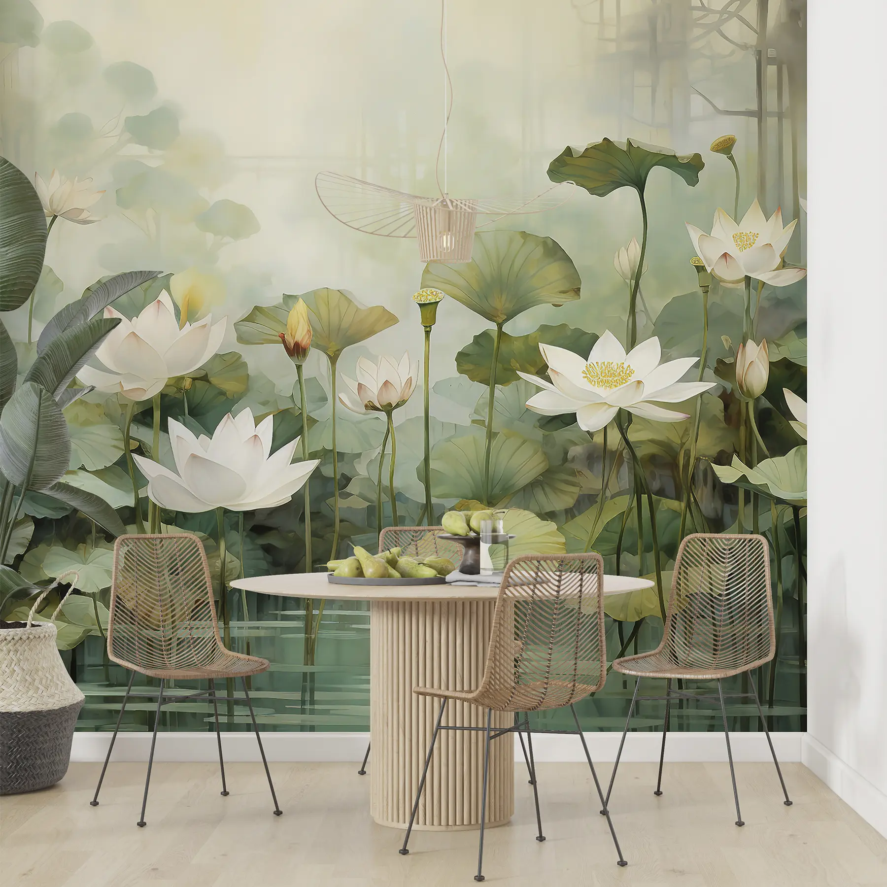 zidne murale Lotosovo cvijeće u jezeru, džungla, tropska umjetnost, zelenilo u99454d1