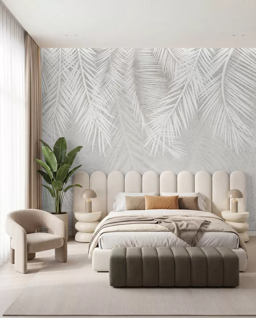 zidne murale Bijelo krhko lišće palme s grunge teksturom u94286d1