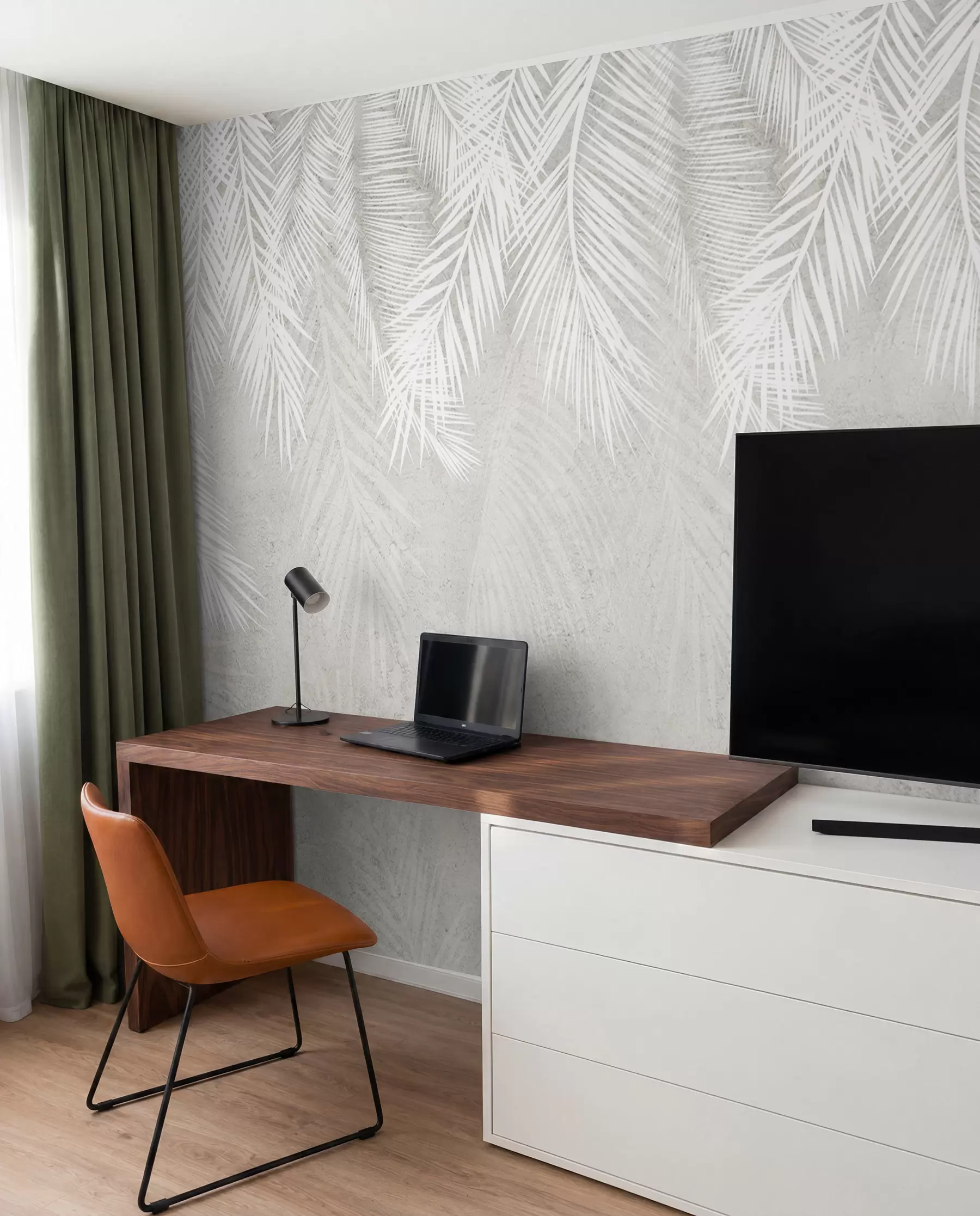 zidne murale Bijelo krhko lišće palme s grunge teksturom u94286d1