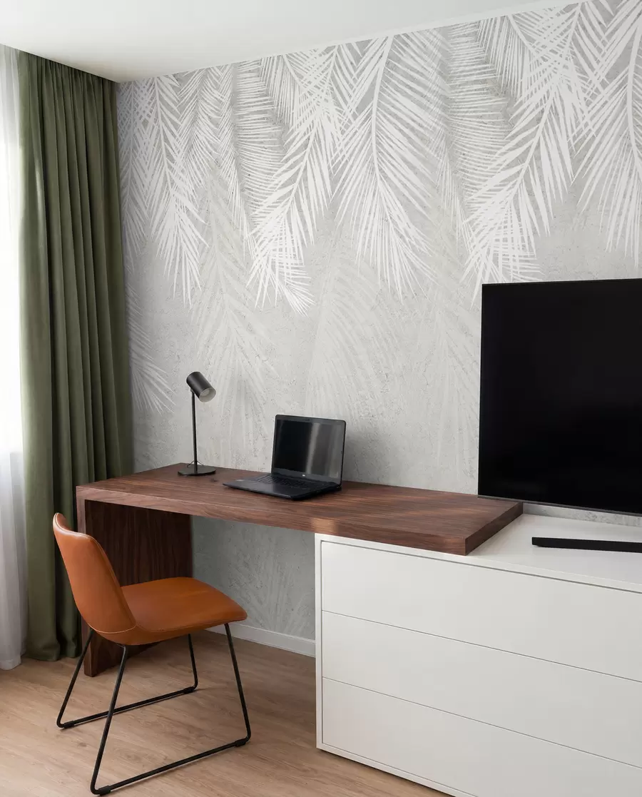 zidne murale Bijelo krhko lišće palme s grunge teksturom u94286d1