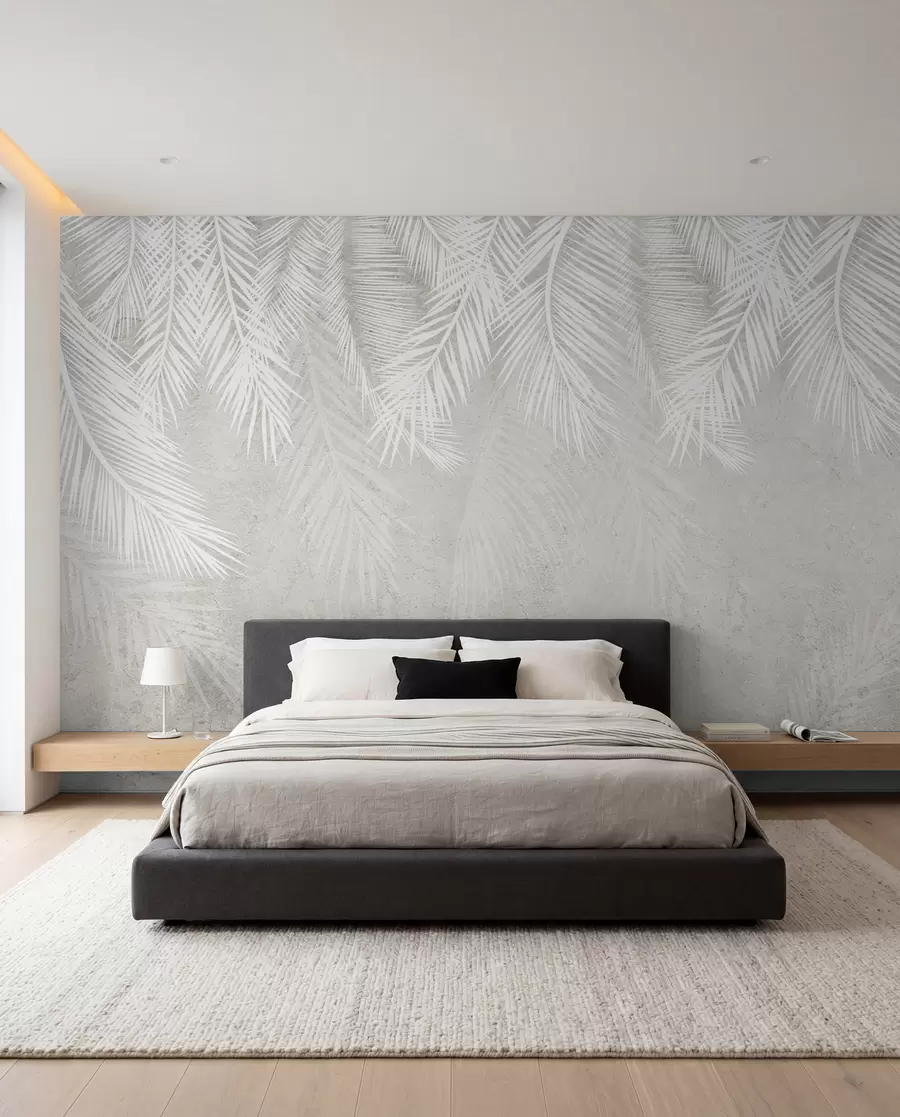 zidne murale Bijelo krhko lišće palme s grunge teksturom u94286d2