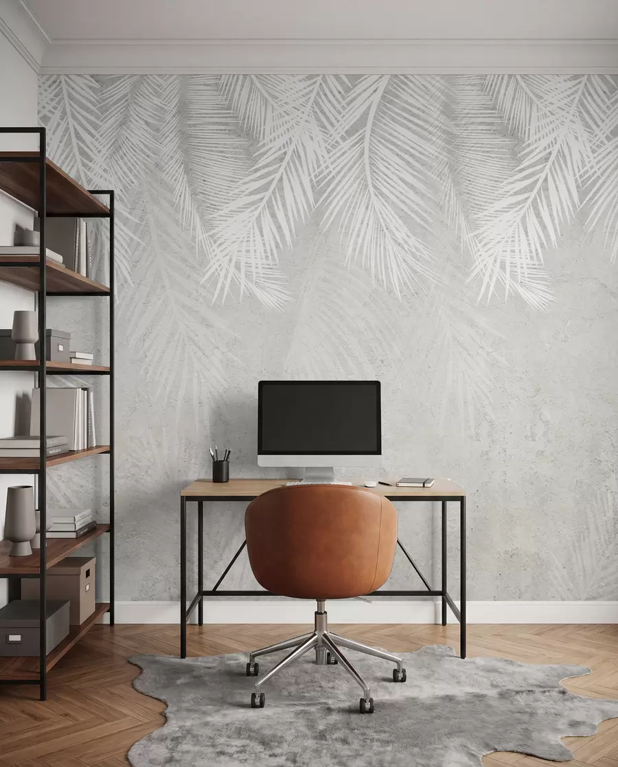 zidne murale Bijelo krhko lišće palme s grunge teksturom u94286d2