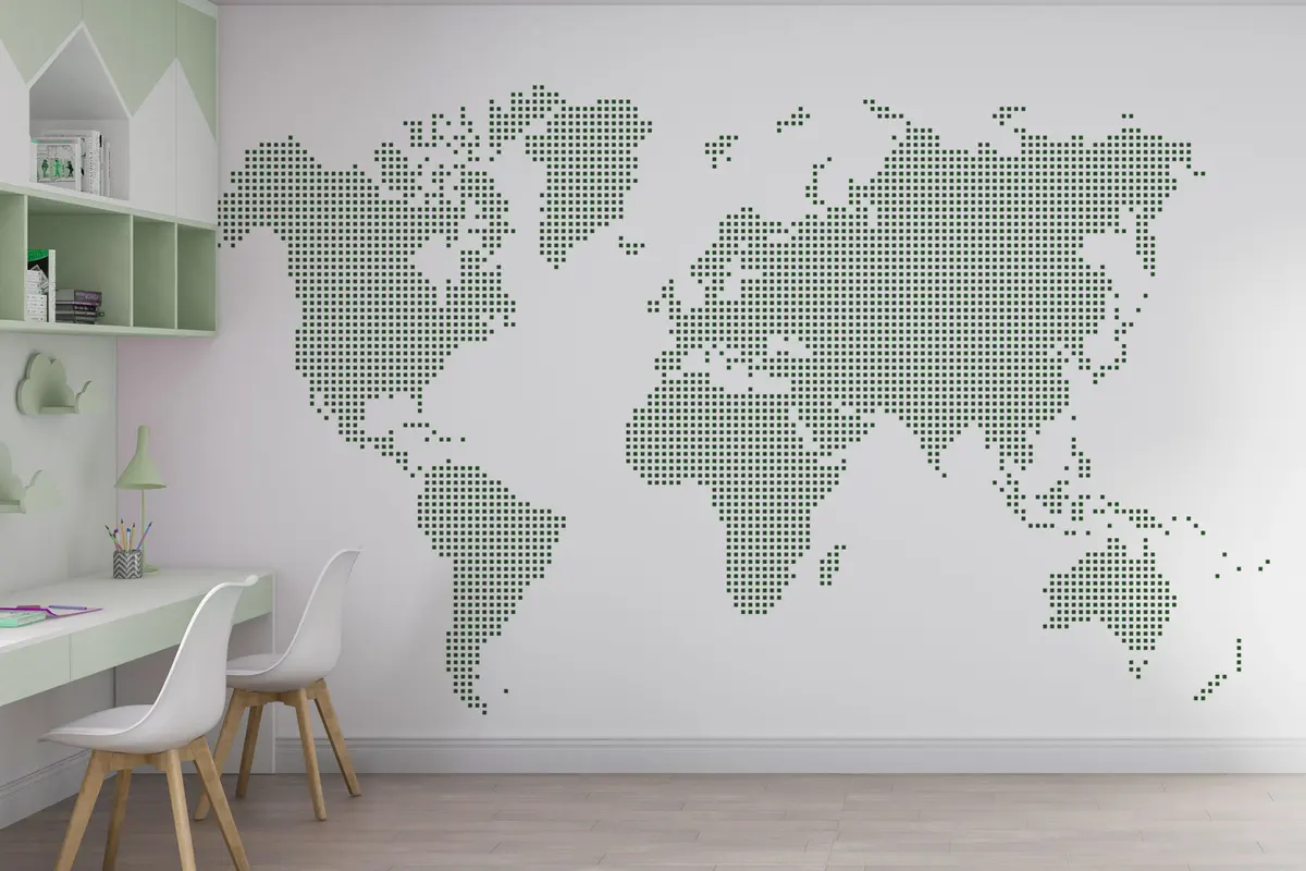 zidne murale Karta svijeta sa zelenim kvadratnim točkama u99406v2