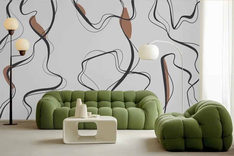 zidne murale Umjetnost crtanja tušem, apstraktni uzorak, geometrijske linije, siva i narančasta u99659v3